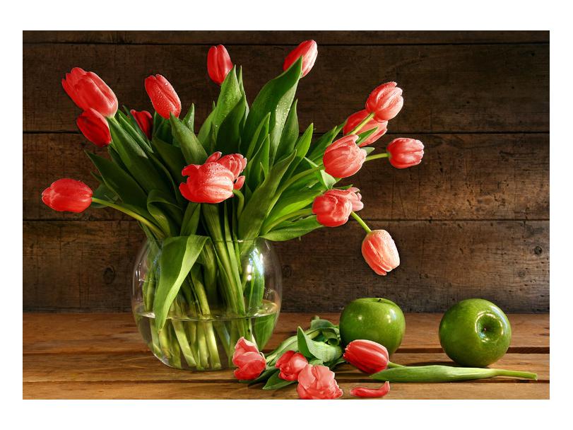 Slika rdečih tulipanov v vazi