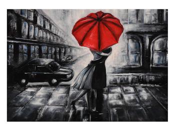 Tablou cu îndrăgostiți sub umbrelă