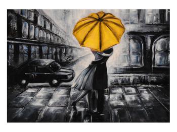 Tablou cu preche îndrăgostită sub umbrelă