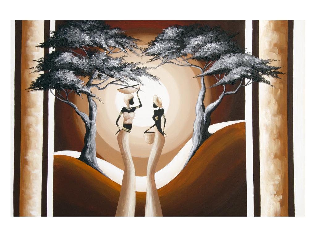 Orientalna slika dveh žensk in drevesa