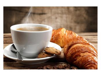 Obraz šálky kávy a croissantu