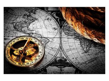 Tablou istoric cu harta lumii și compas