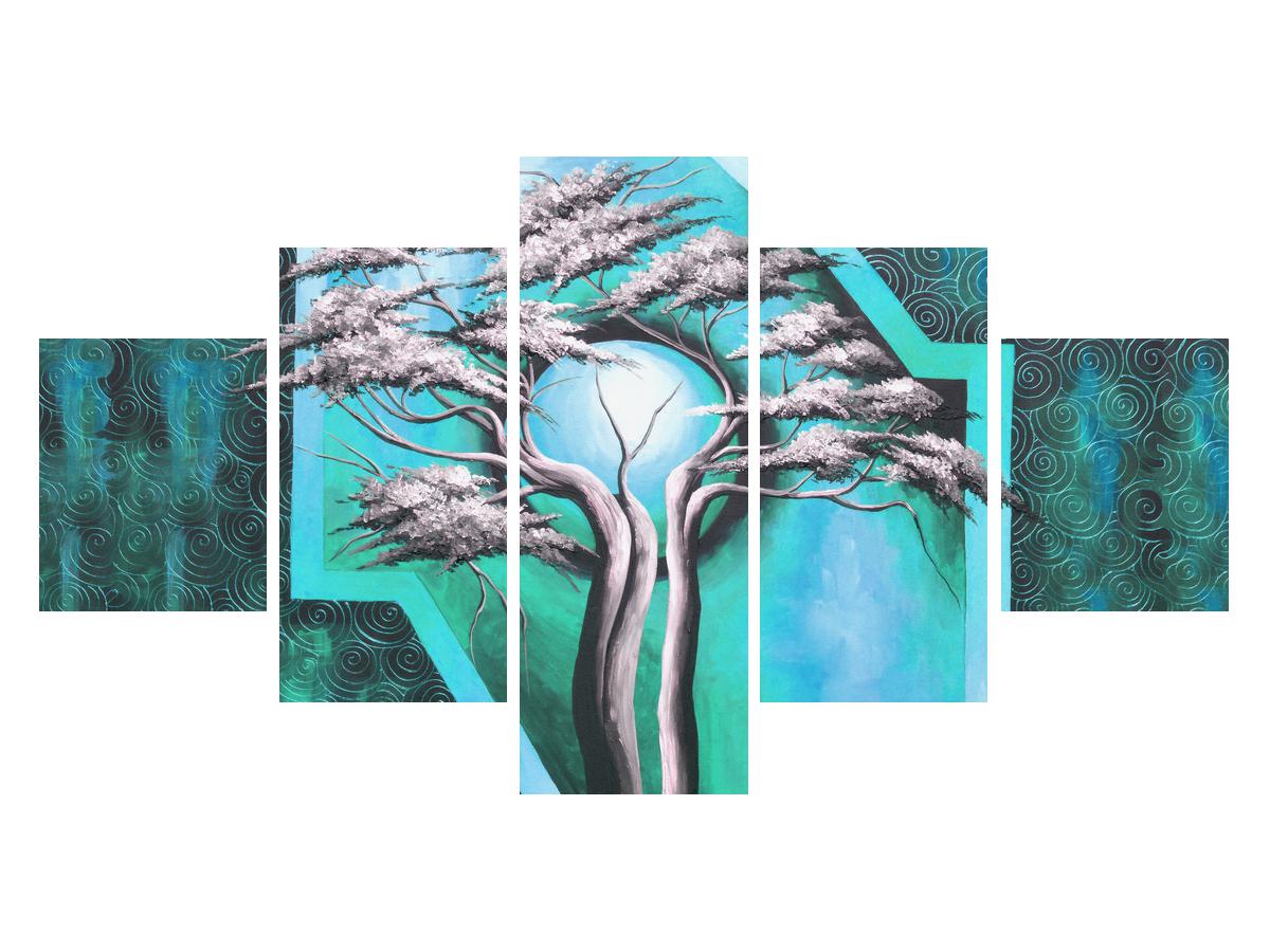 Orijentalna plava slika stabla i sunca