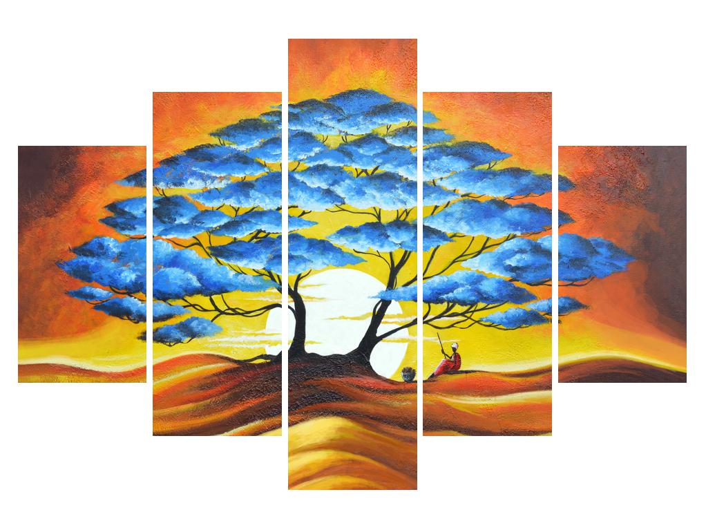 Orijentalna slika plavog stabla i sunca