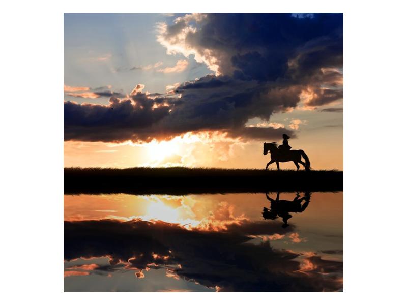 Obraz jezdce na koni při západu slunce  (F002717F5050)