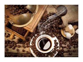 Csésze kávé és kávés szemek képe