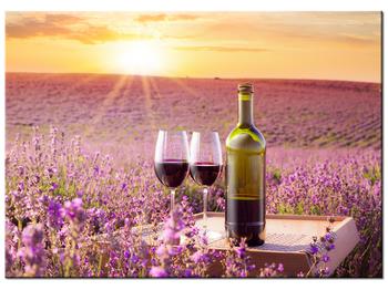 Obraz levanduľového poľa a vína
