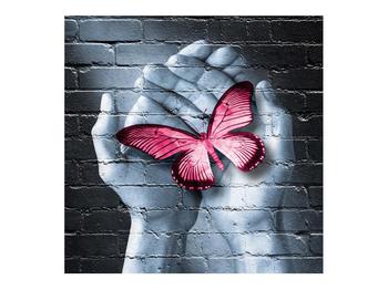 Moderný obraz dlaní s motýľom