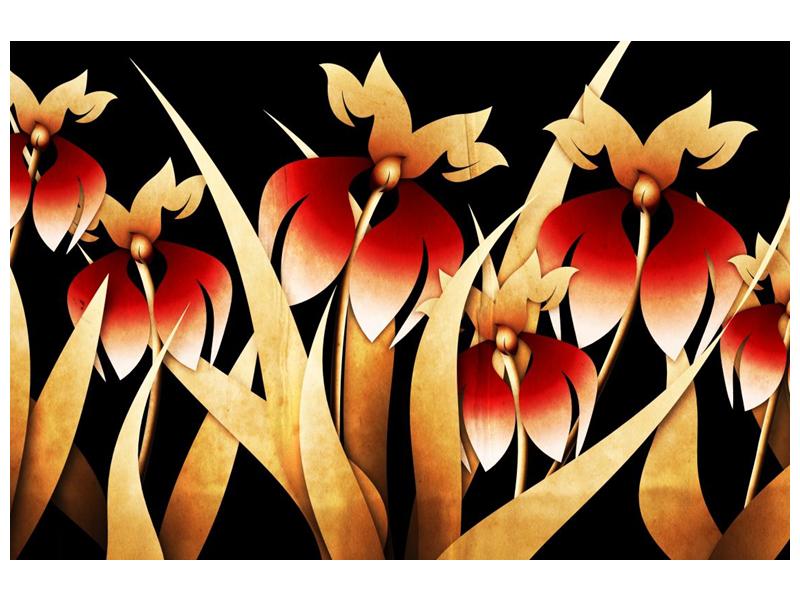 Obraz kreslených květin s červenými lístky (F004136F9060)
