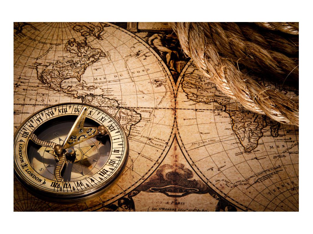 Zgodovinska slika zemljevida sveta in kompasa