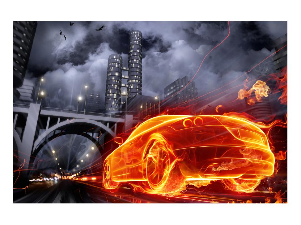 Slika avtomobila v plamenih