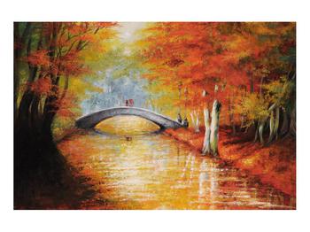 Jesenný obraz mostu cez potok