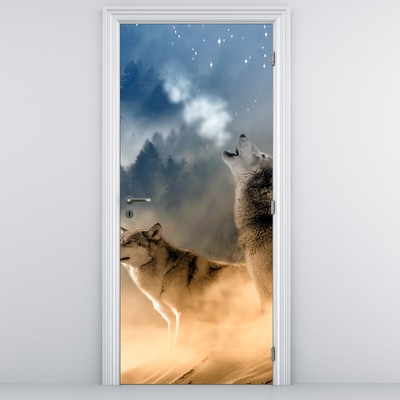 Fototapeta na drzwi - Wilki wyjące do księżyca
