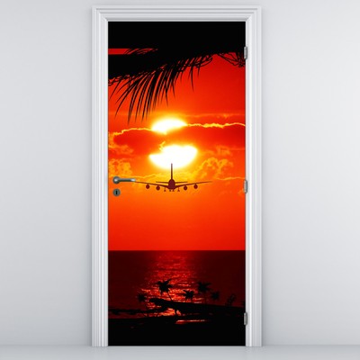 Foto tapeta za vrata - Zalazak sunca sa avionom