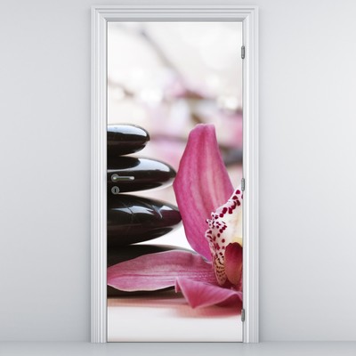 Fototapet pentru ușă - Pietre pentru masaj și orhideele