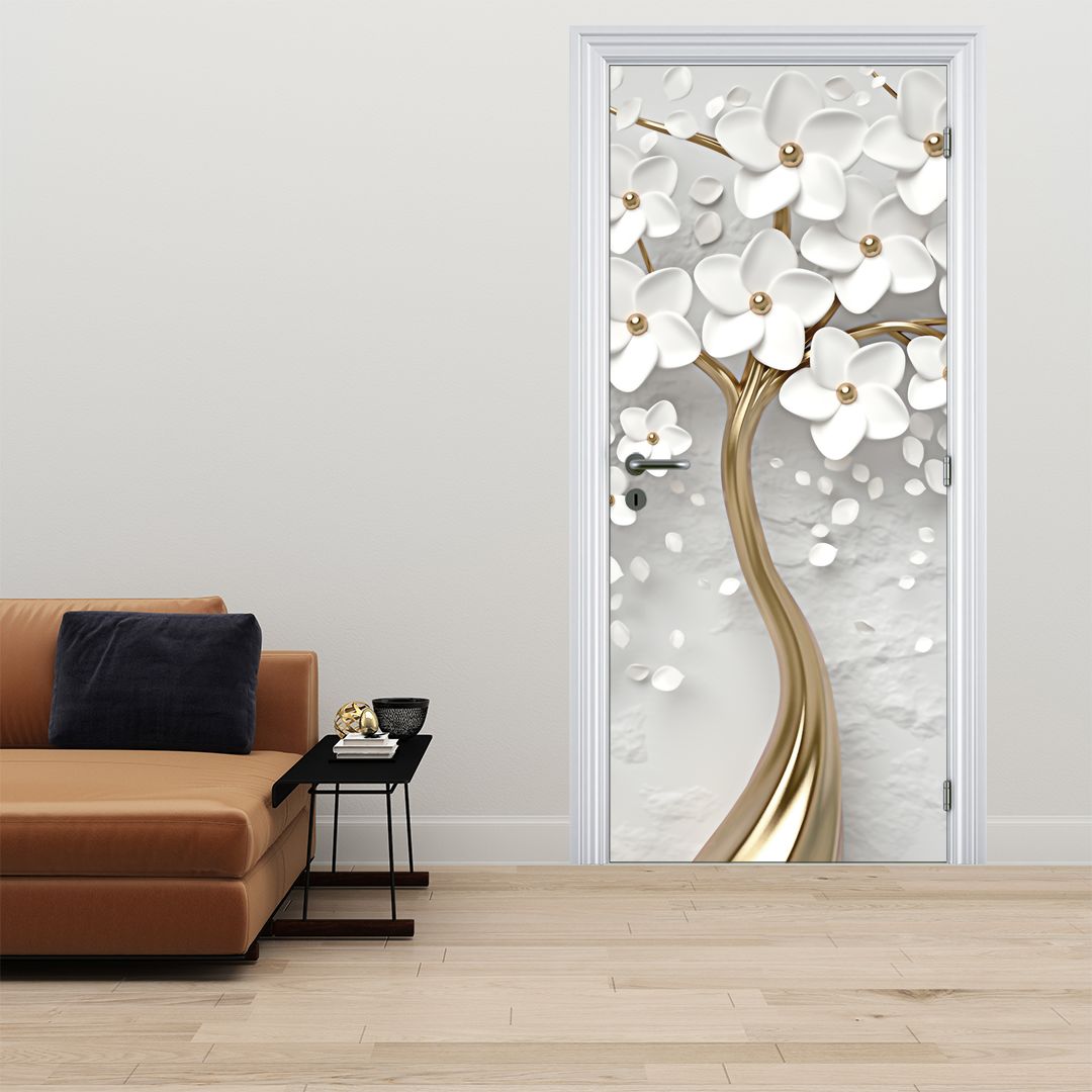 Fototapeta na drzwi - Białe drzewo z kwiatami (D020977D95205)
