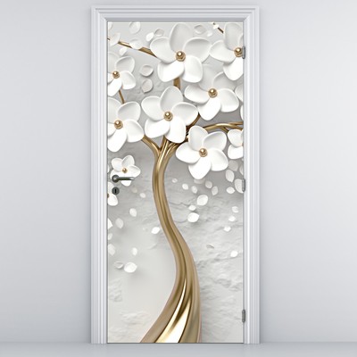 Fotótapéta ajtóra - Fehér fa virágokkal