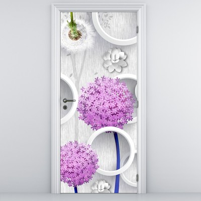 Deursticker - 3D abstractie, kringen en bloemen