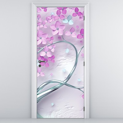 Fototapeta na drzwi - Kwiaty na srebrnej łodydze, abstrakcja