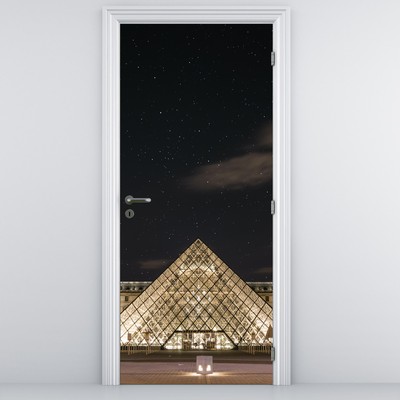 Deursticker - Louvre bij nacht