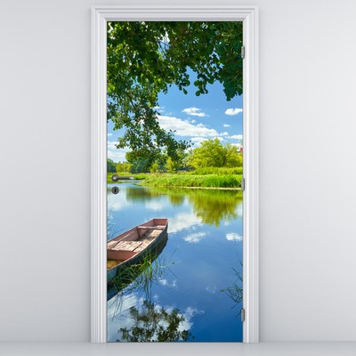 Fototapet pentru ușă - Râu de vară cu o barcă