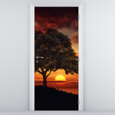 Fototapet pentru ușă - Copac cu apus de soare