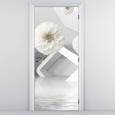 Deursticker - Abstractie met witte bloemen