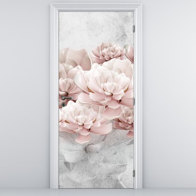 Fototapeta na dveře - Růžové květy na zdi