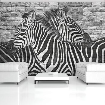 Fototapet - Zebre pe peretele din cărămizi