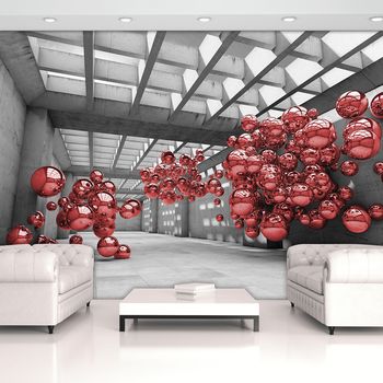 Fototapet - Modernism 3D roșu - încăpere