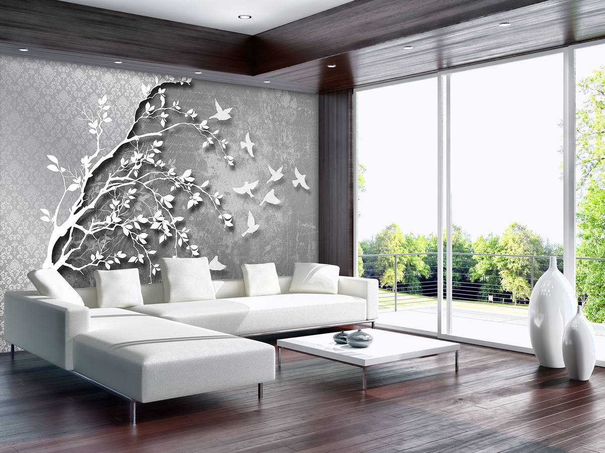 Fototapet - Copac argintiu cu păsărele (T030202)
