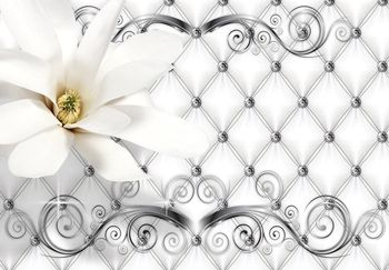 Fototapeta - Stříbrný prošívaný vzor a květ