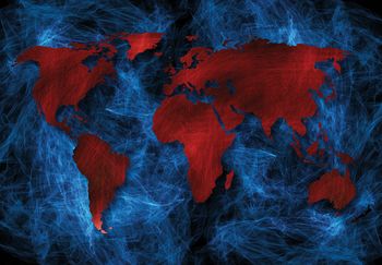 Fototapet - Harta roșie a lumii fundal albastru