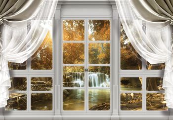 Foto tapeta - Pogled na gozd z okna