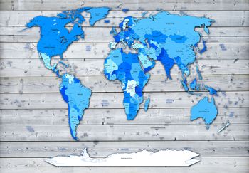 Fototapeta - Mapa - modrá na dřevě
