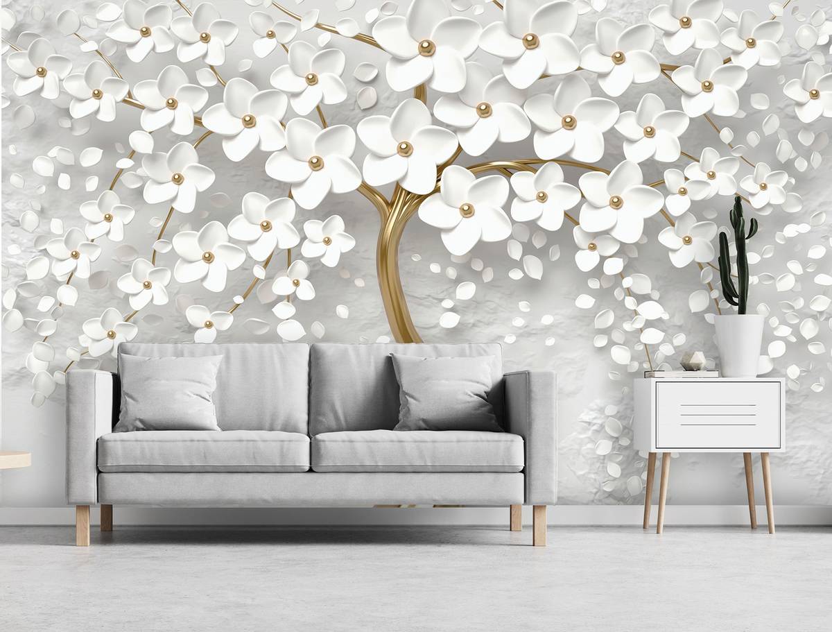 Foto tapeta - Drevo in bele rože (T031953T1525104B)