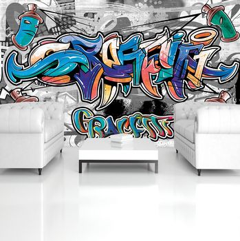 Fototapeta - Farebné Graffiti na šedej