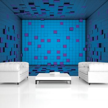 Fototapet - 3D încăpere din cuburi albastre
