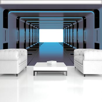 Fototapeta - Modrý 3D tunel