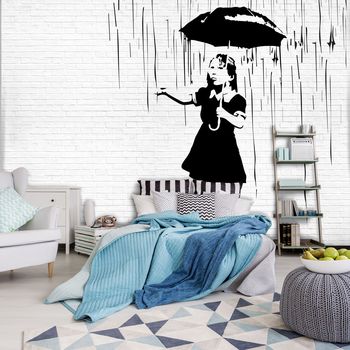 Fototapeta - Dívka s deštníkem v dešti