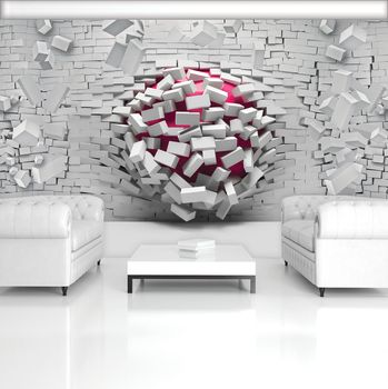 Fototapet - 3D minge cu perete alb din cărămizi