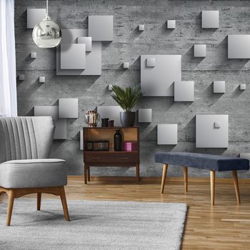Foto tapeta - Sivi kvadrati na lesenih deskah