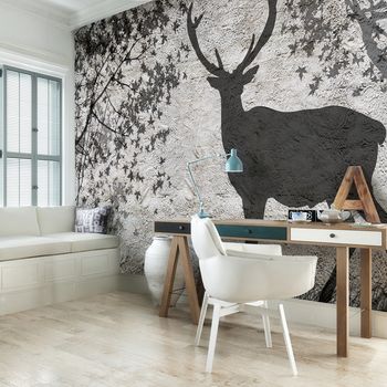 Foto tapeta - Sjena jelena na sivom zidu