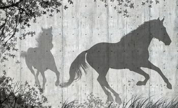 Fototapeta - Tiene koní na šedej stene