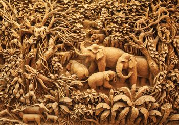 Fototapeta - Reliéf rodiny slonů