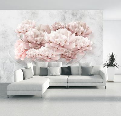 Fototapeta - Růžové květy na zdi