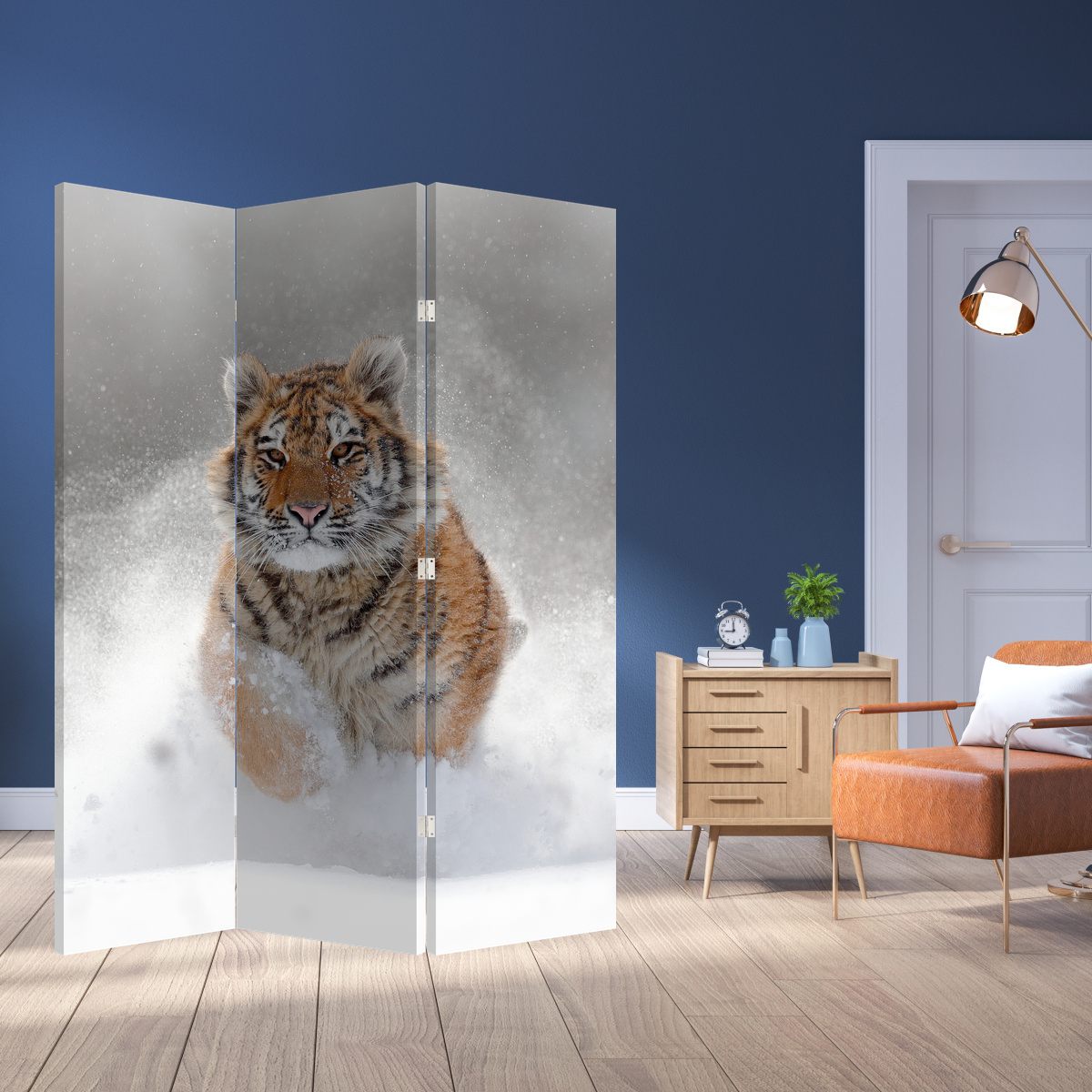 Kamerscherm - Rennende tijger in de sneeuw (P020719P135180)