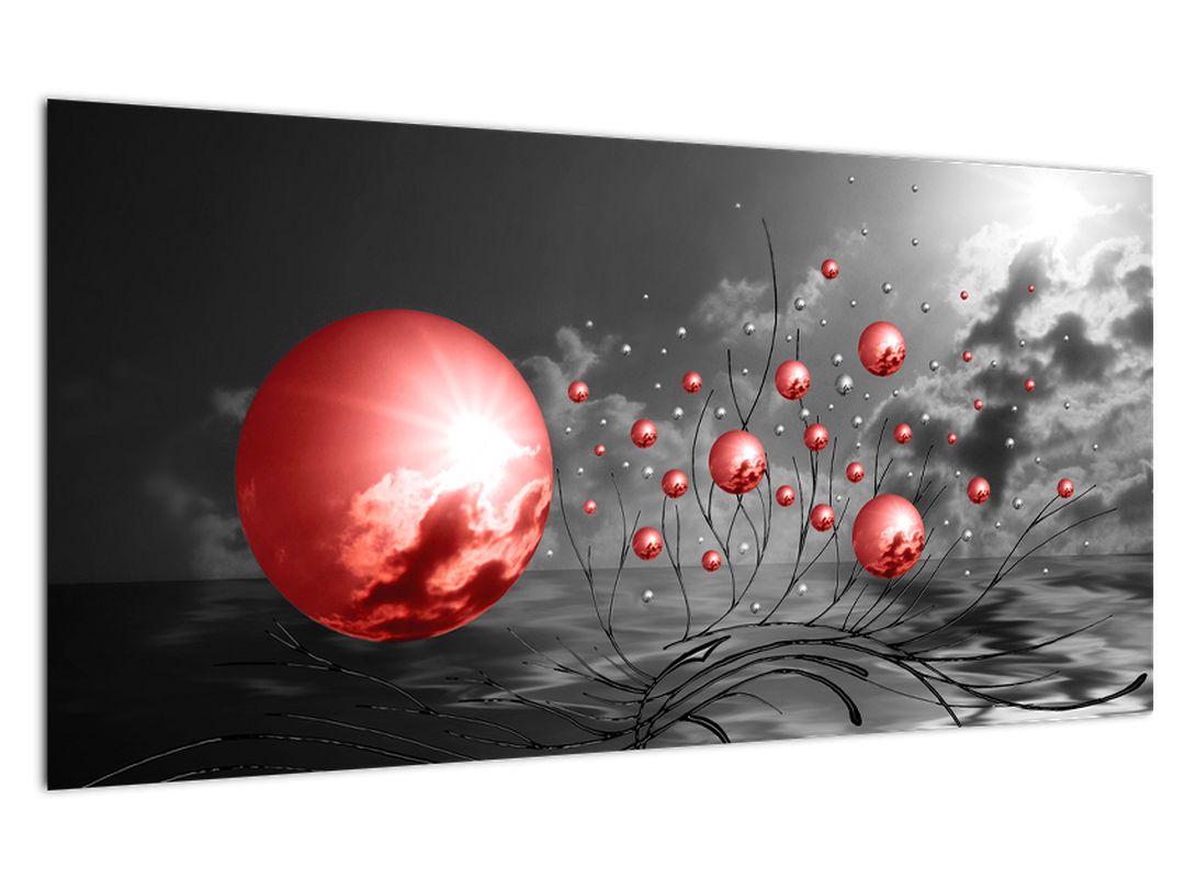 Skleněný obraz červených koulí (V020107V10050GD)
