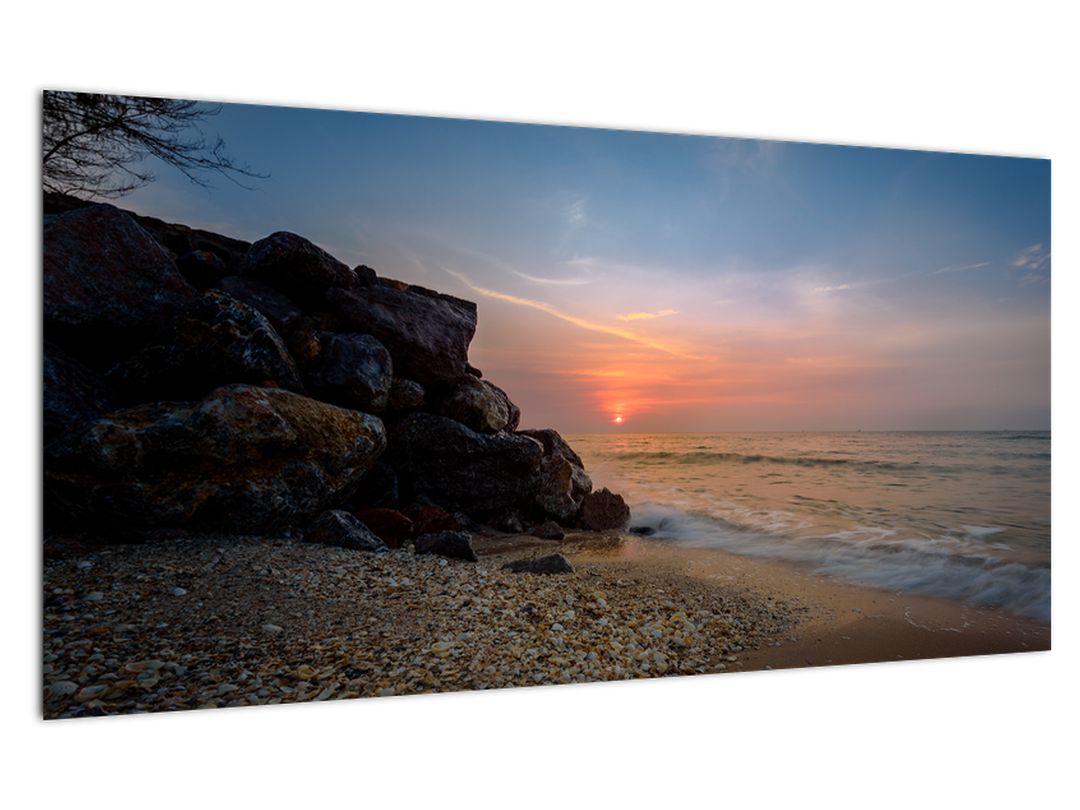 Skleněný obraz západu slunce na pláži (V020214V10050GD)
