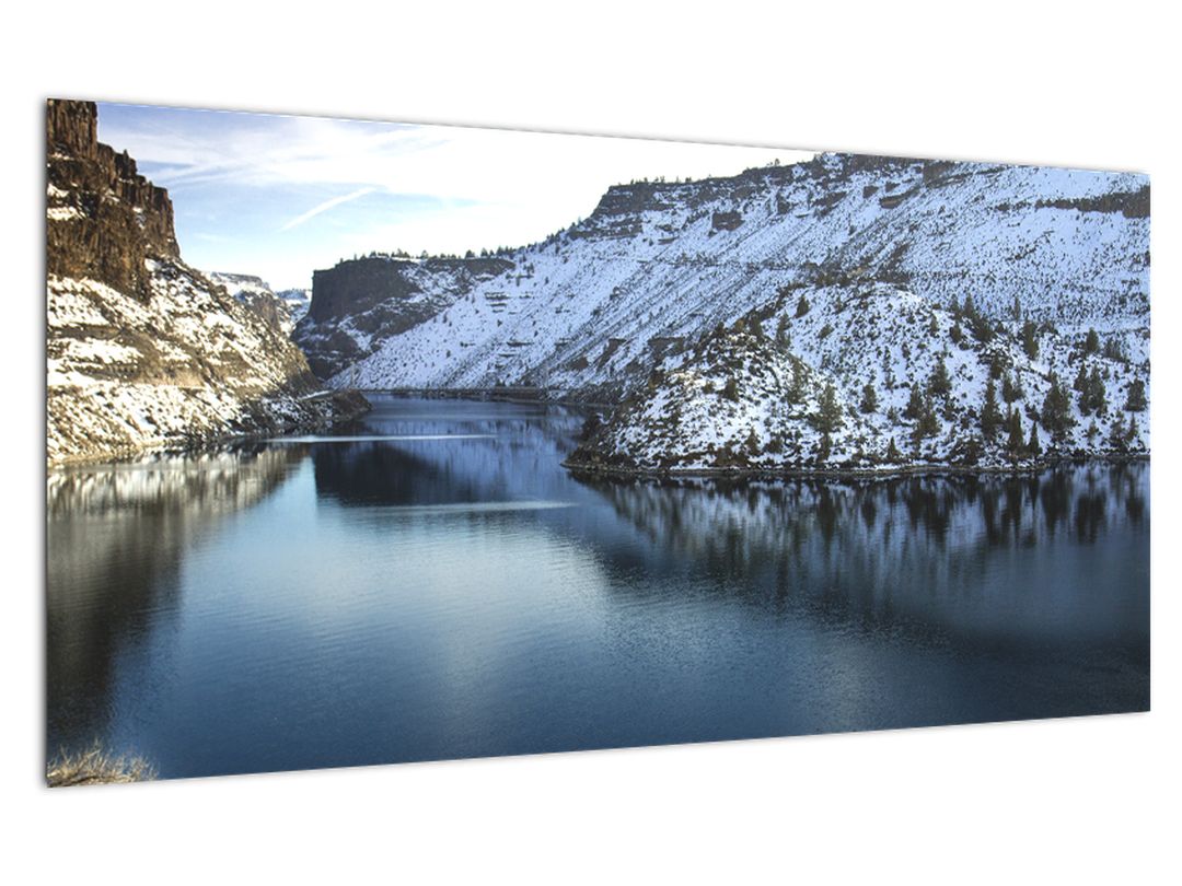 Skleněný obraz - zimní krajina s jezerem (V020216V10050GD)